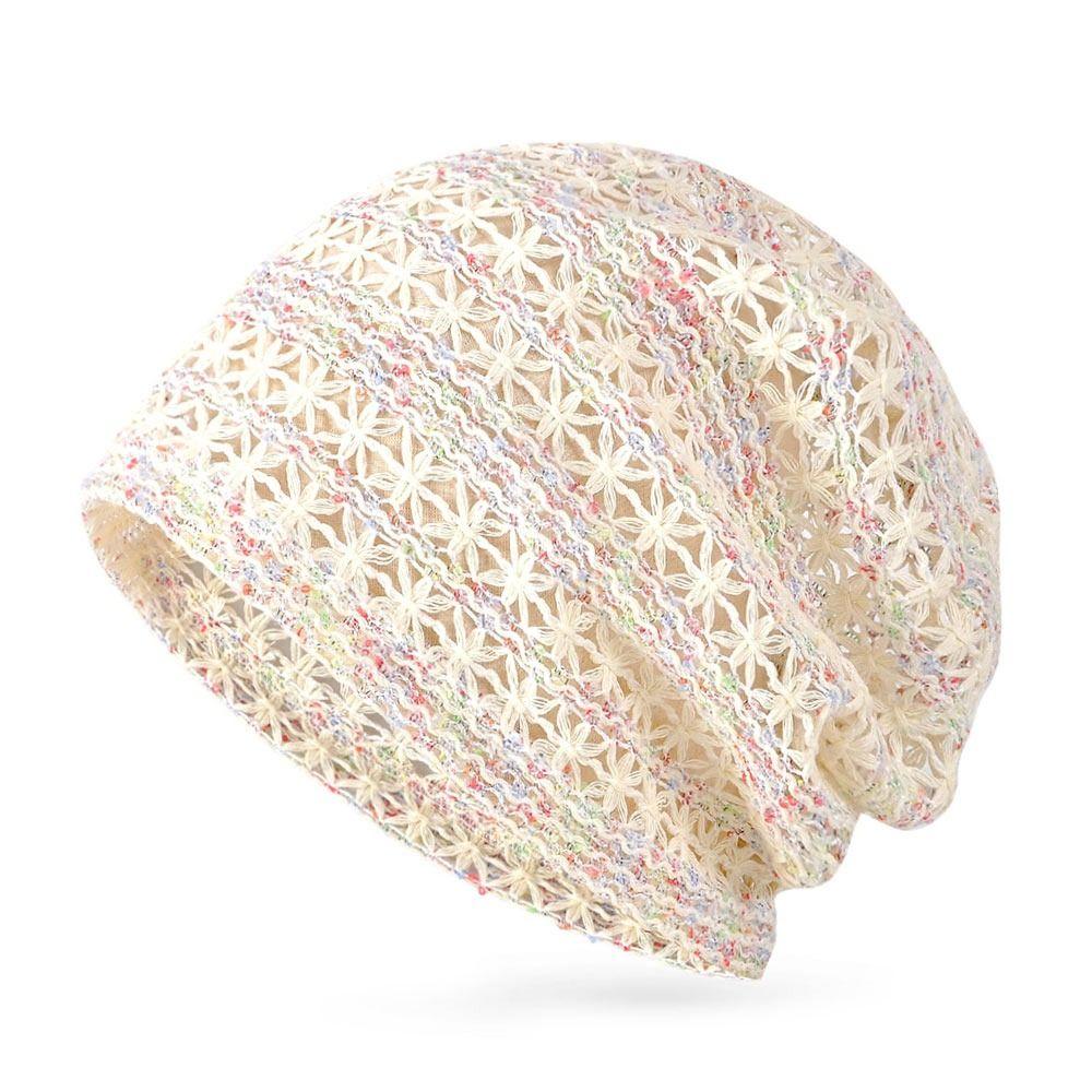 Flowers Summer Beret Cap Hollowed Out Sun Visor Breathable Knitted Hat Women