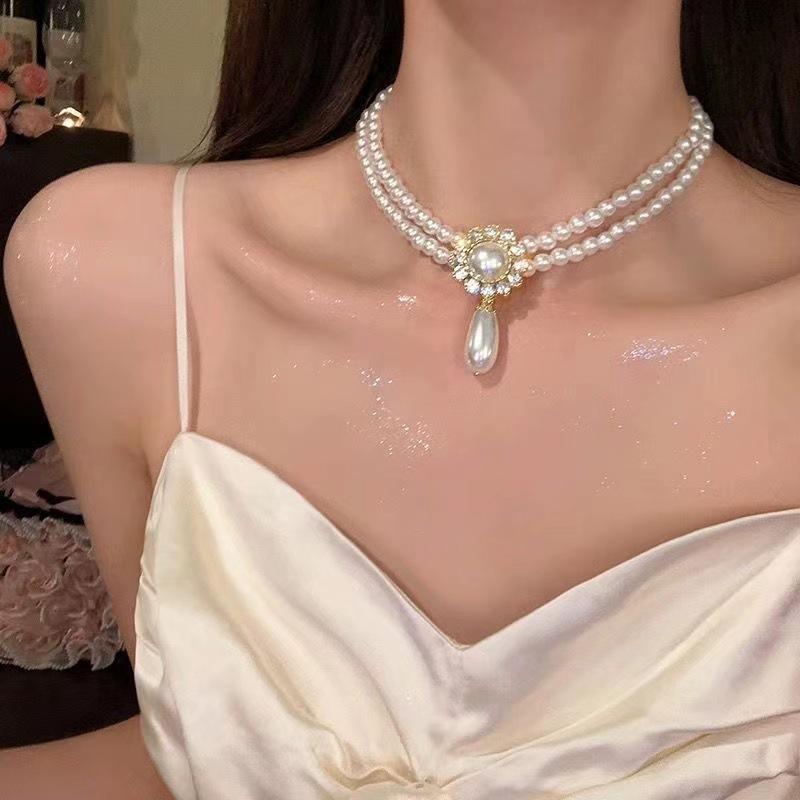 Elegante französische geometrische Zirkon-Perlenkette - Vielseitige High-End-Pulloverkette