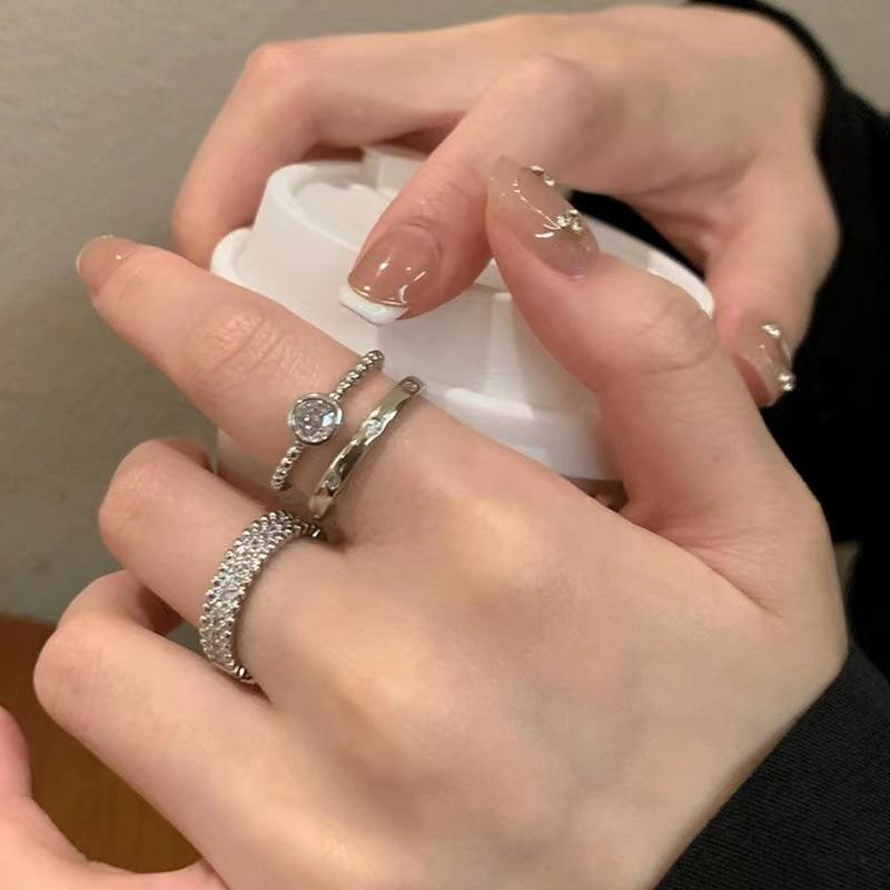 3PCS Fashion Luxury Zircon Rings for Women Men Simple Elegant Adjustable Opening Wedding Ring Set Party Jewelry Gifts