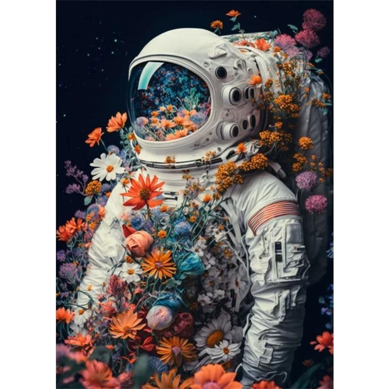 Astronaut In Flowers Canvas Painting Cosmonaut and Planet Posters Prints Modern Wall Art Pictures for Home Kid Beroom Decoration
