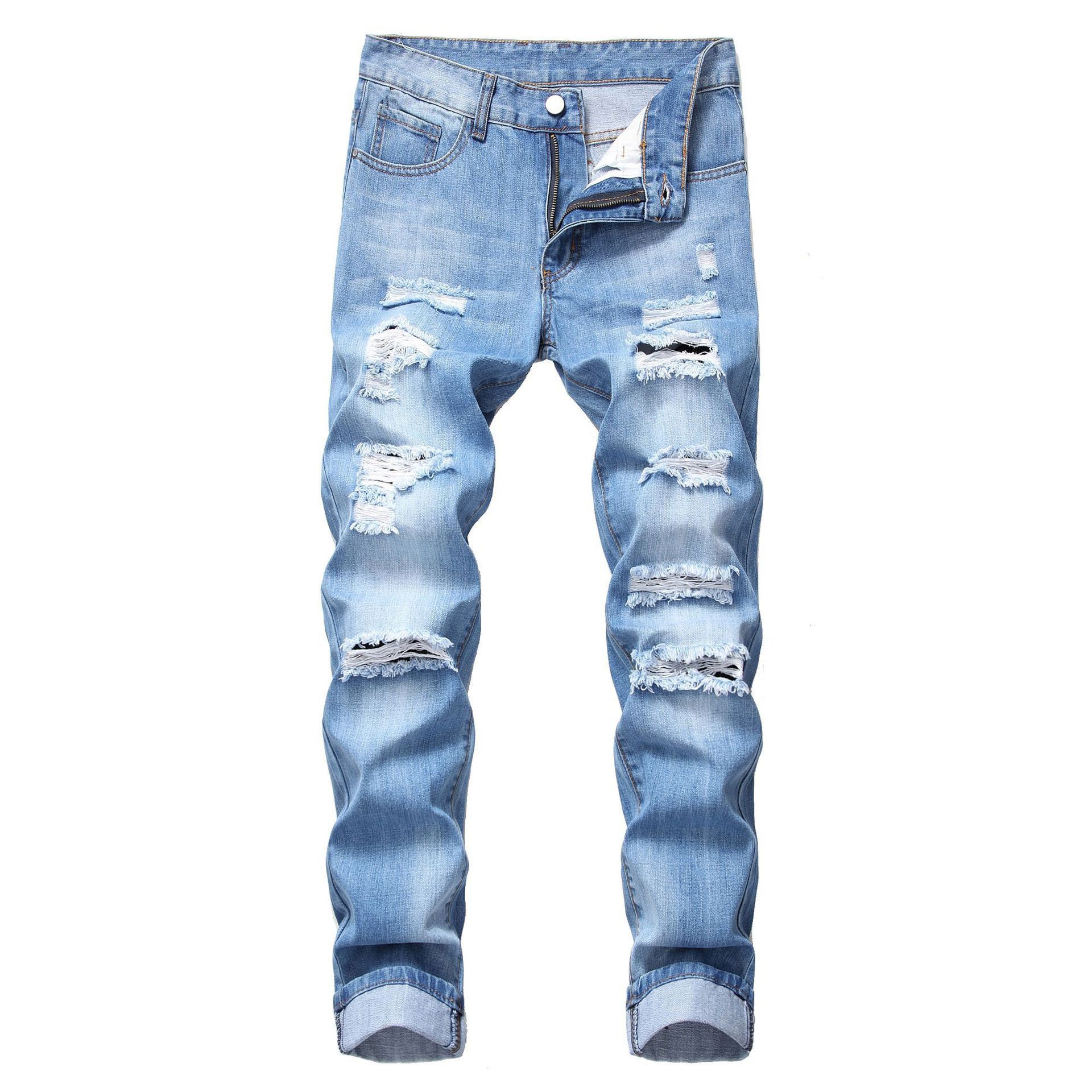 Men s Jeans Straight Slim Fit Ripped Jeans Clothes Sale 28