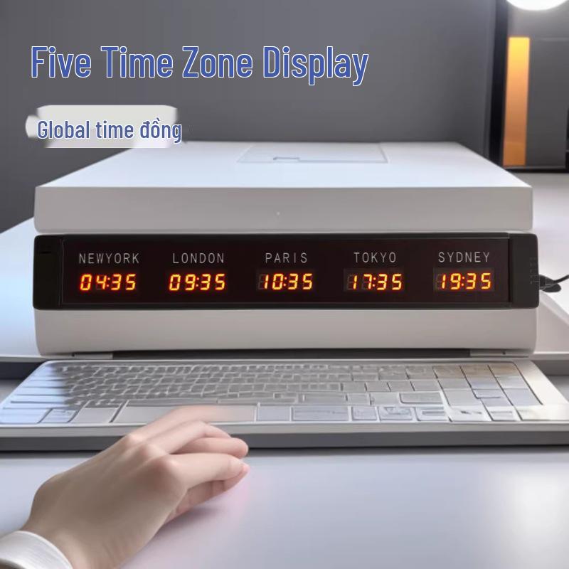

LED Multi-Time Zone Clock: Global Sync Office Desktop Timer No