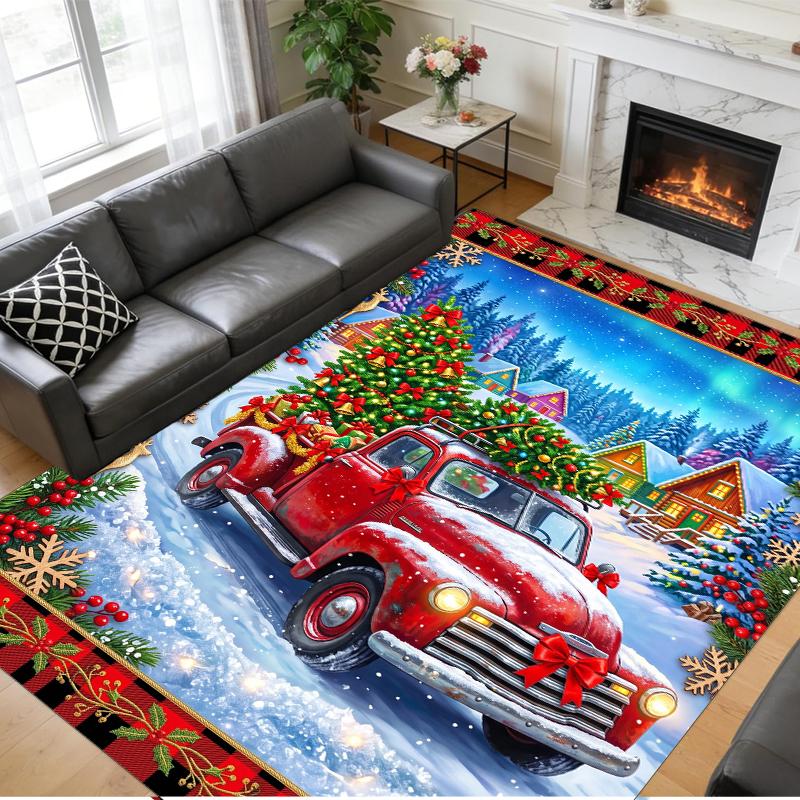Christmas Printed Square Area Rug Soft Non Slip Floor Carpet For Bedroom Holiday Gift