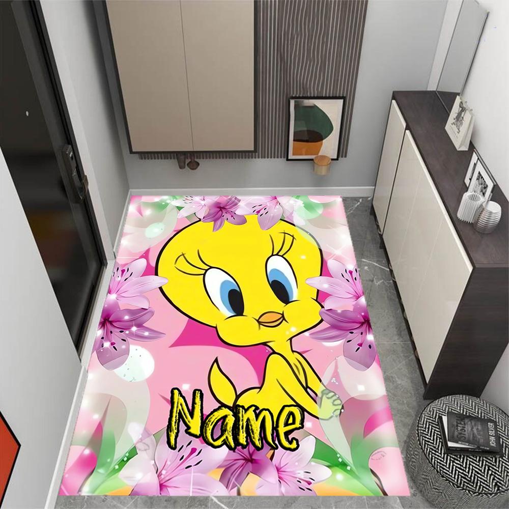 Looney Tweety Clouds Customize Your Name Area Rug Suitable for Game Room Outdoor Kitchen Balcony Anti-slip Rug Decorate Offices Wedding Party Gift