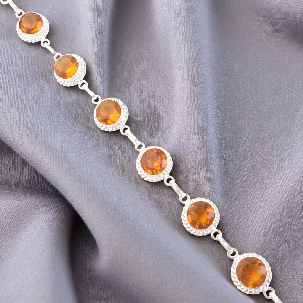 Natural Citrine Gemstone 925 Sterling Silver Jewelry Handmade Women Bracelet 9" RB-8-4