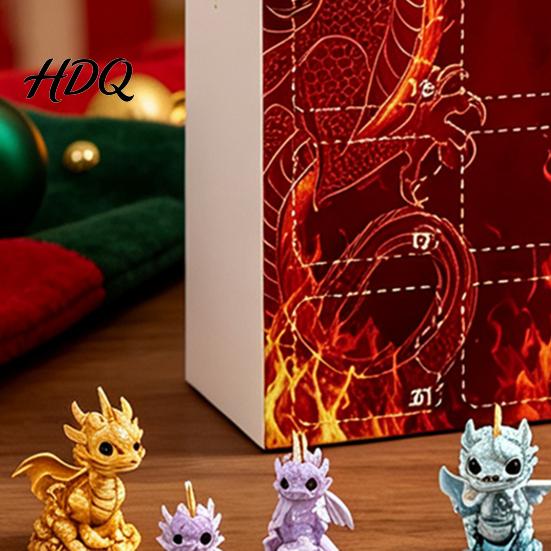 Desktop Ornament Set Dragon Advent Calendar 2D Christmas Countdown Box with Daily Surprise Gift Acrylic Pendants Festive Tree Hanging Decor Holiday