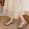 Silver Thick Heel Light Mouth Single Shoes Women's 2025 New Spring and Autumn Skirt Height Increase Mary Jane Small Leather Shoes
