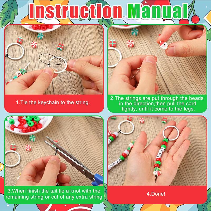 WTEMPO 556PCS Christmas DIY Bead Keychain Kit Key Chain Handcrafts Making Supplies Adjustable Letter Beads String Keychains Girlfriend Mama Gifts