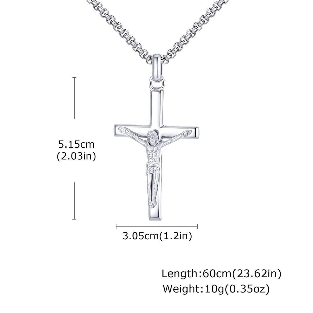 Vnox 60cm Catholic Cross Pendant Necklace for Men, Stainless Steel 30.5x51.5mm Cross Black Gold Silver Color Box Chain Necklaces