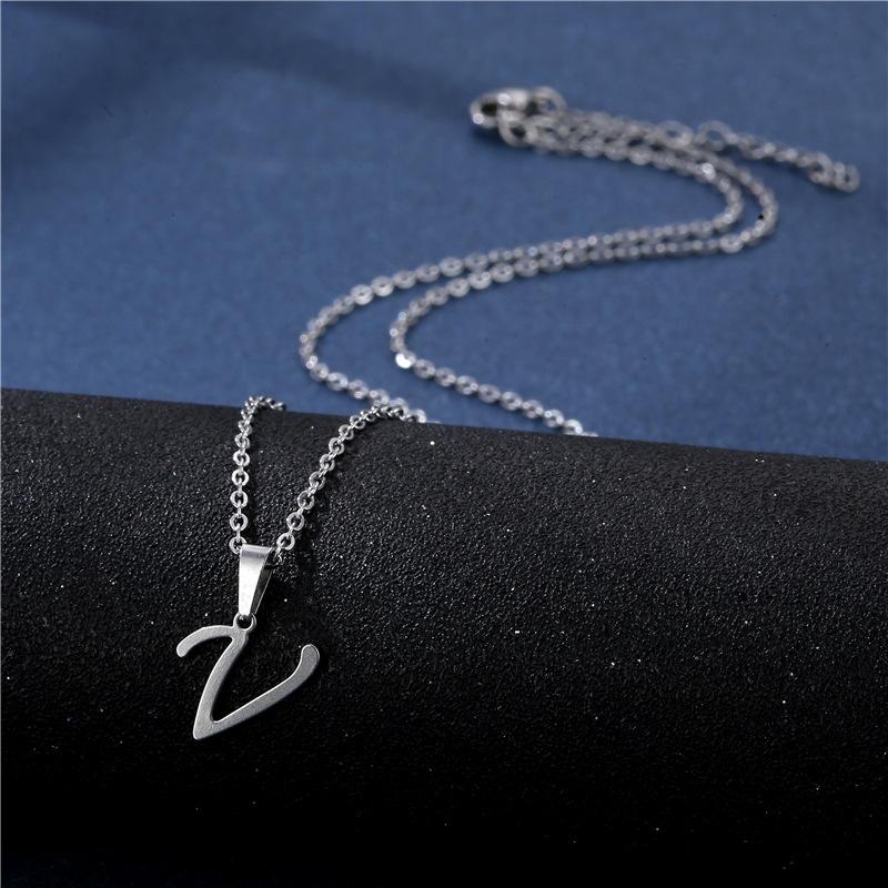 Fashion Initial Letter Pendant Necklace for Women Simple Stainless Steel Letter Glossy Clavicle Chain Choker Necklaces Jewelry
