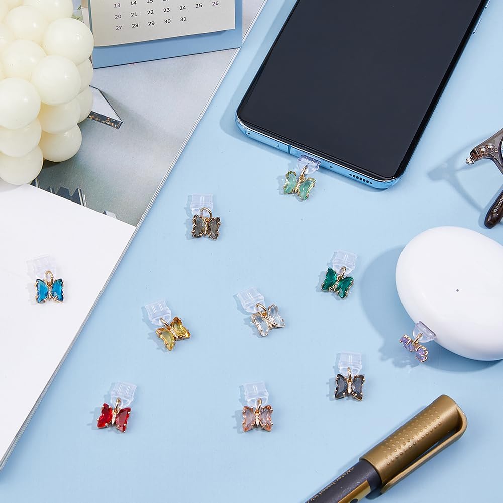 

DICOSMETIC 10 шт. Подвеска для телефона Заглушка от пыли Бабочка Заглушка для порта зарядки Заглушка от пыли для порта Type-C Подвеска для мобильного телефона Заглушка для наушников ПВХ Заглушка от пыли