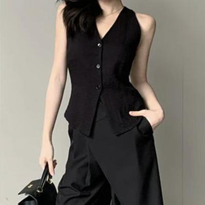 Yousheng Women's Halter V-Neck Vest Backless Single Breasted Sleeveless Vest Asymmetrical Hem Vest Top Summer Casual Waistcoat