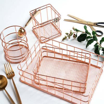 Forniture per ufficio Cestino portaoggetti da scrivania Portapenne Ordina Nordic Rose Gold IronRound Square