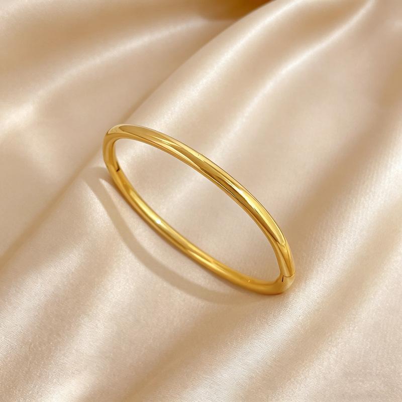 Gold Color Stainless Steel Can Open Cuff Bangle High Polished Minimalist Bracelet Jewelry for Women Birthday Anniversary Gifts