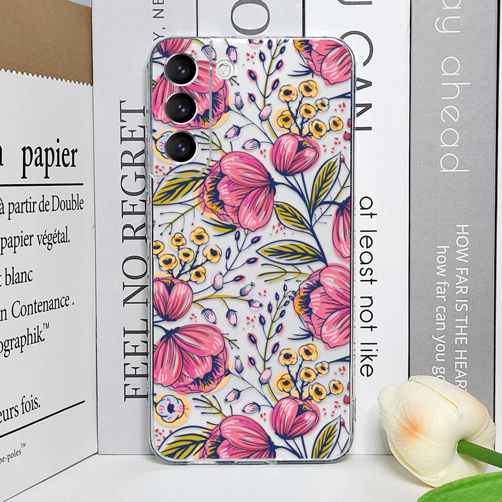Floral Palm Leaf Flower Painted Phone Case for Samsung Galaxy S25 24 S23 S22 S21 Ultra Plus FE 5G Transparent Soft Cover Fundas