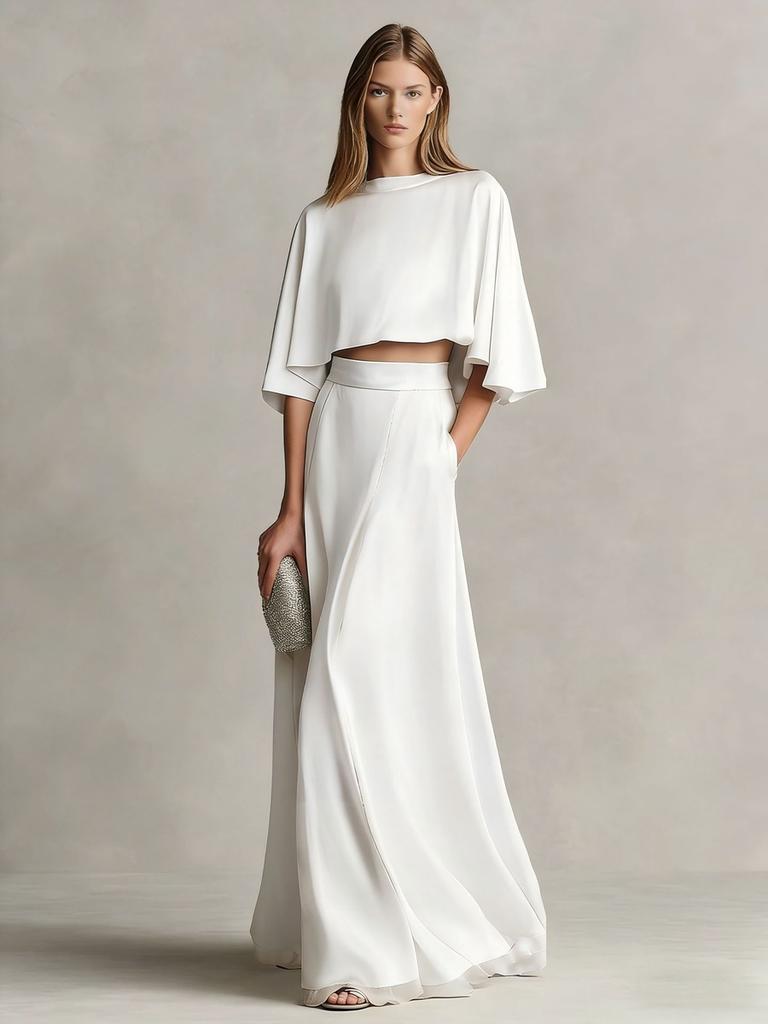 Spring/Autumn New Ladies Satin Shawl Sleeve Long Dress Set Eternal Luxury Elegant Style Outfit