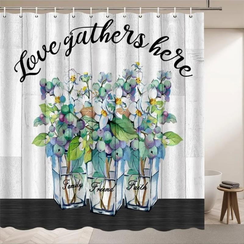 

Watercolor Flower Plants Shower Curtains Vase Plants Rustic Vintage Wooden Panel Background Pattern Bathroom Decor Polyester 90x180CM