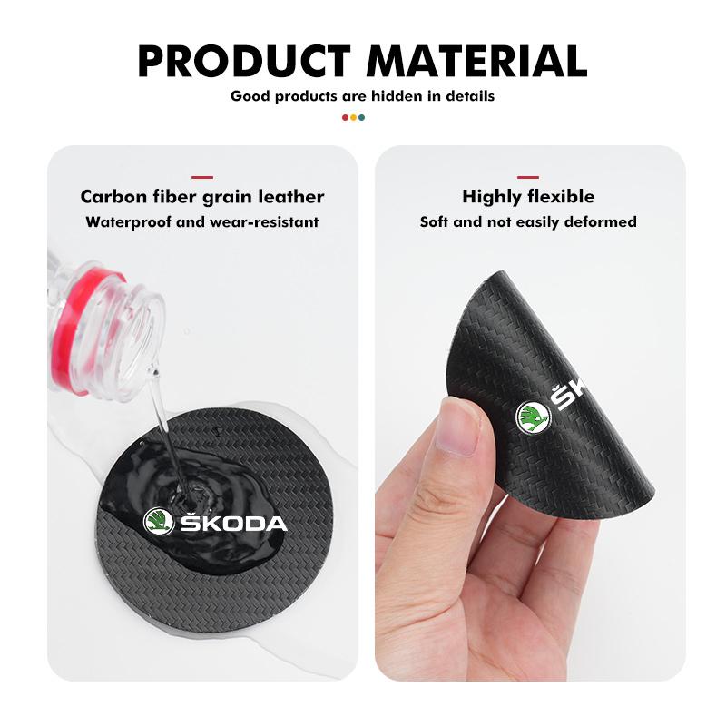 AAABU1 2Pcs Car Interior Leather Coaster Anti-noise Water Cup Pad For Skoda Octavia A5 A4 Mk1 2 Fabia Superb Rapid Mk3 Yeti 2006