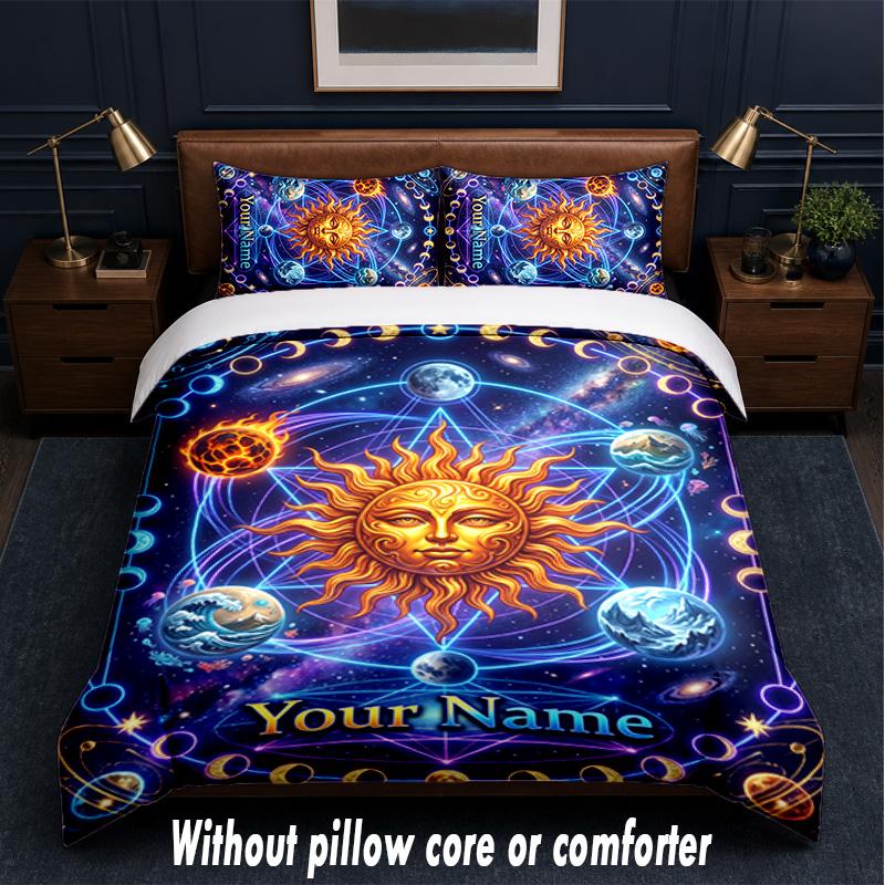 Space Cosmic Theme Custom Text Or Name 3Pcs Bedding Set,1 Flat Sheet & 2 Pillowcases Personalized Home Bedding