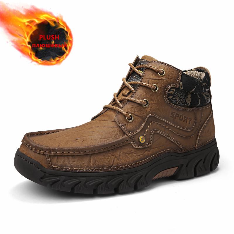 Satın alın Genuine Leather Men'S Boots Winter Keep Warm Plush Ankle Snow Boots Outdoor NonSlip