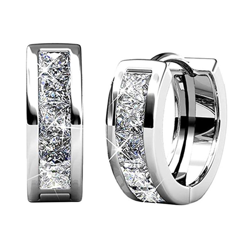 Huitan Small Round Hoop Earrings for Men/Women Shiny White Zirconia Simple Stylish Daily Wearable Earring Unisex Fashion Zircon
