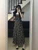 2025 Summer French Black Floral Waist-Slimming Long Dress for Women
