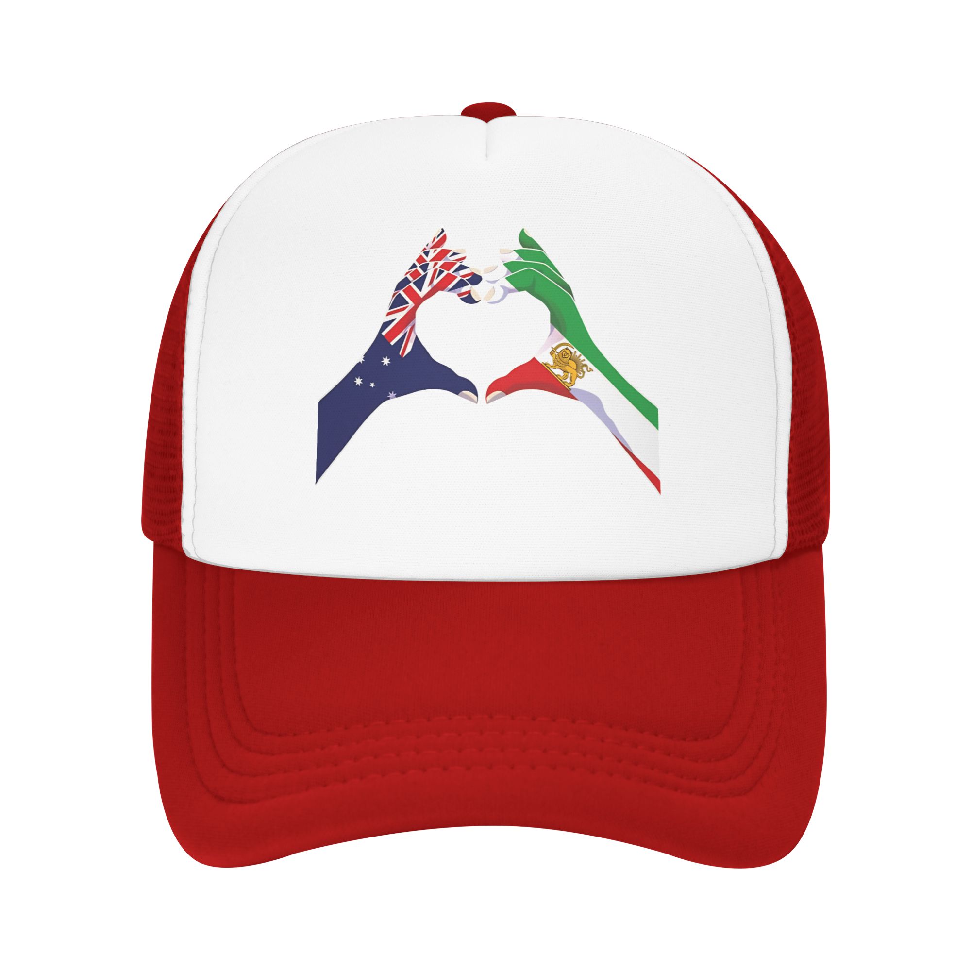 Australian Iranian Unity Heart Hands with Lion and Sun Baseball Cap Streetwear Men Mesh Trucker Hat Design Baseball Caps Gift One Size