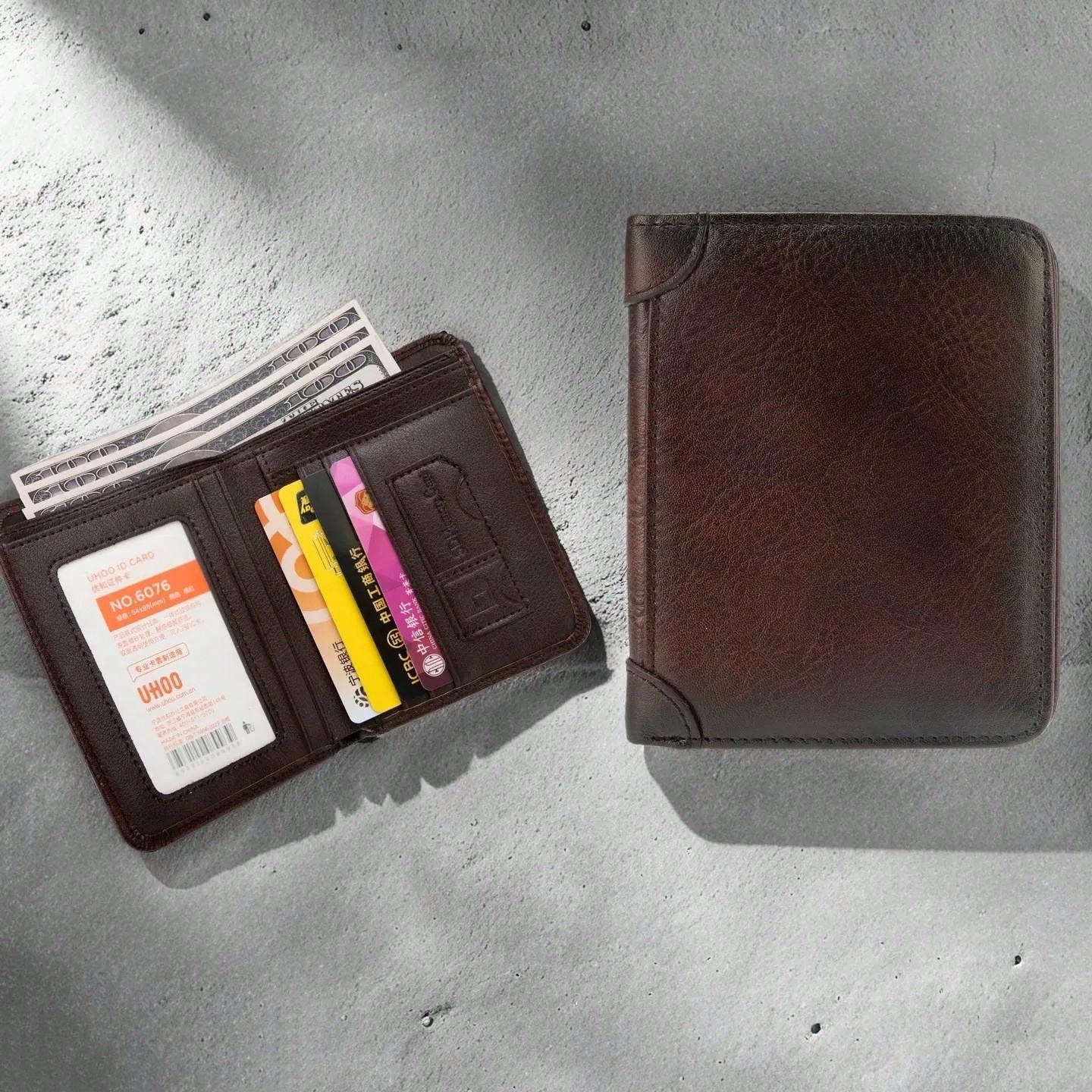 Nouveau Portefeuille Court pour Homme Sac pour Carte d'Identité Intégrée Porte-Monnaie Multi-Fonctions Brown