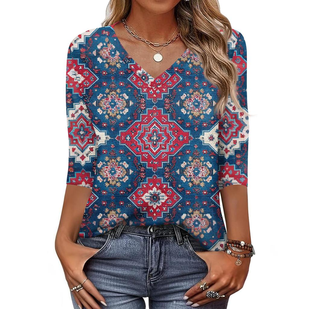 Dámské tričko s potiskem 3/4 rukáv denní víkendová móda základní véčkový výstřih běžný top