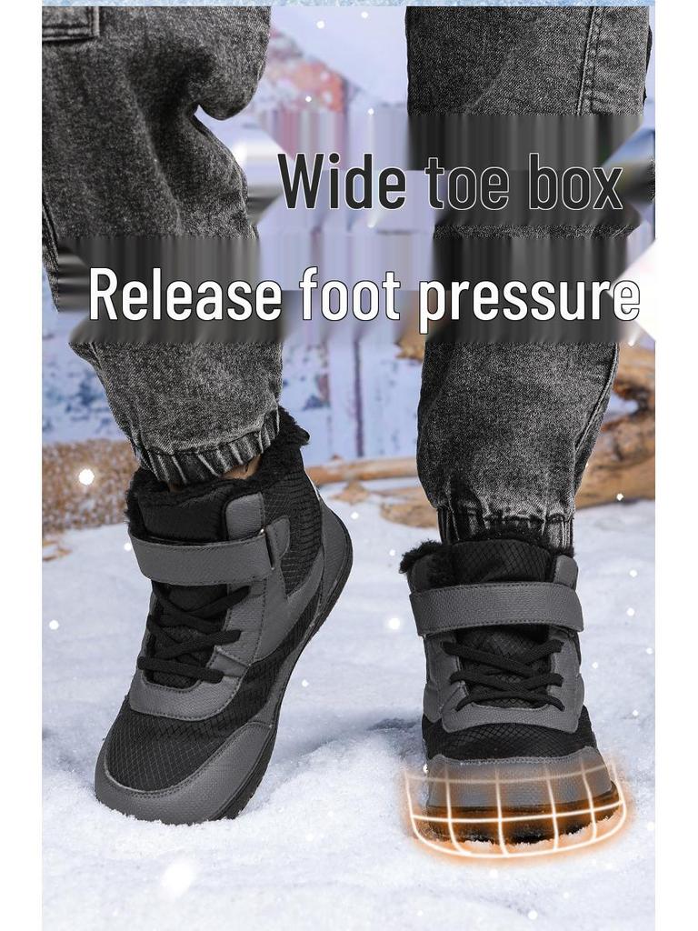 Wodoodporne Zimowe Buty Śniegowce Dziecięce Barefoot - Antypoślizgowe, Wyściełane Pluszem Bawełniane Buty dla Chłopców i Dziewczynek
