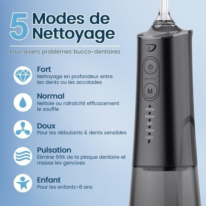 Jet dentaire - vimmk - hydropulseur rechargeable - 5 modes de pression - 8 embouts - étanche ipx7