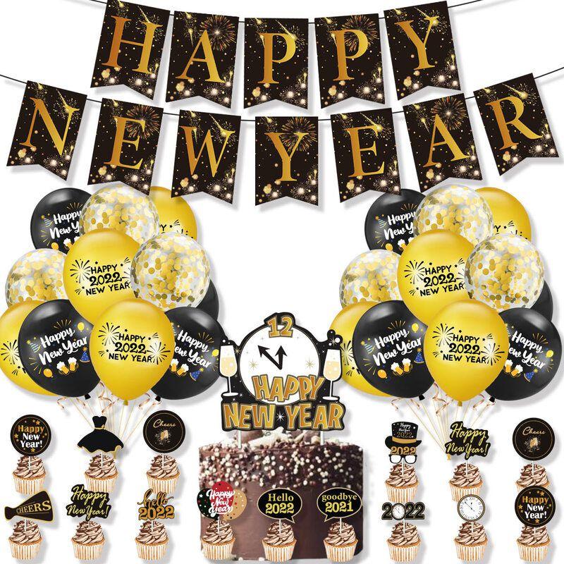 Vibrant 2022 New Year Celebration Party Decorations Stunning Gold Balloon Set And Banner