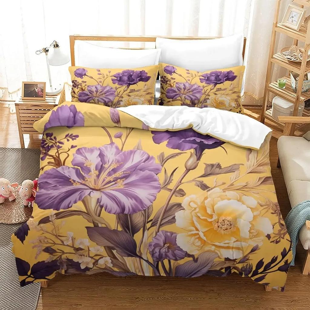 Peony Floral Duvet Cover Luxury Flower Leaves Bedding Set Garden Spring Blossom Comforter Cover Microfiber Botanical Quilt Cover