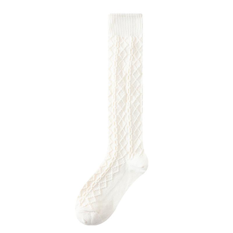 Female Autumn and Winter Retro All Match Pure Color Twist Calf Pile Socks