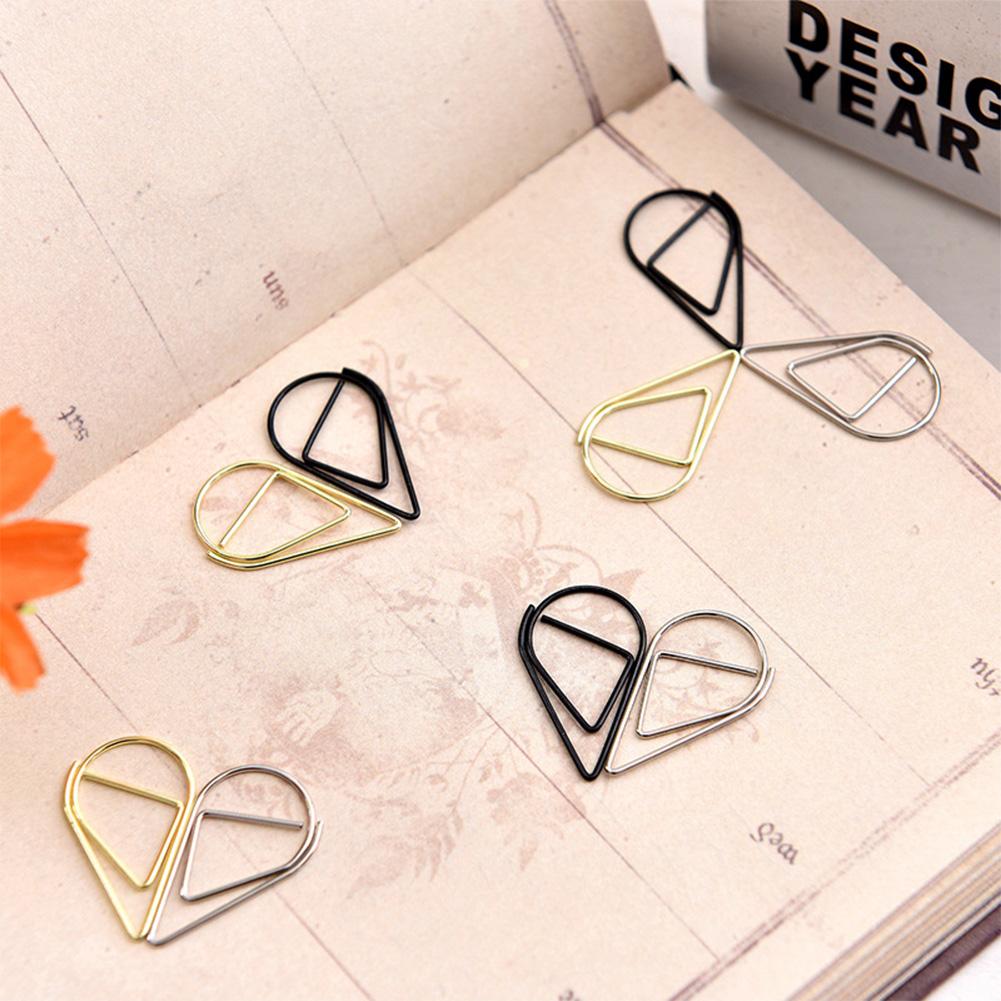 100 stykker metallmateriale dråpeform papirklips Gull Sølvfarge Kawaii Cute Bookmark Clip Skrivesaker Kontor Skolerekvisita