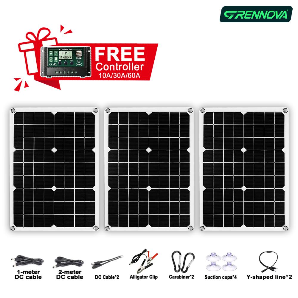 RV Camping GRENNOVA 40W Solar Panel 1-4PCS ( Free 60A Controller Dual USB DC ) User-friendly Outdoor Charging Kit Travel Farm 4