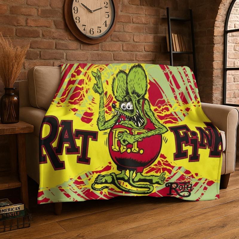 3D Rat Fink Cartoon Racing Car Moto Sign Flannel Blanket Soft Warm Throw Blanket for Bedroom Living Room Bed Travel Picnic Gift