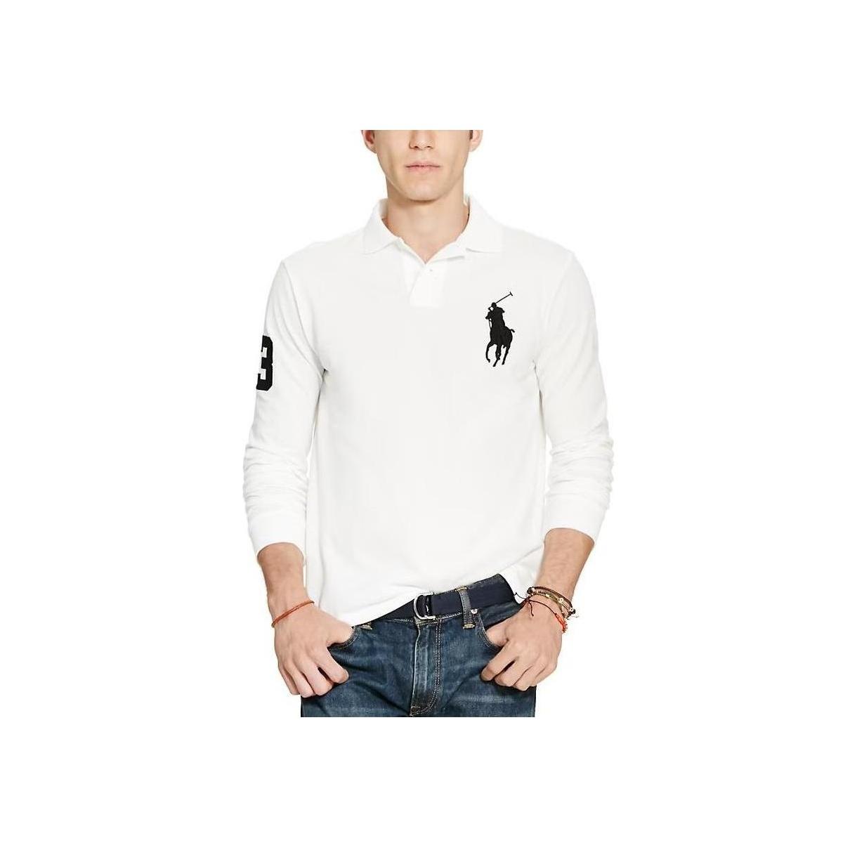 

Polo Ralph Lauren однотонная рубашка поло с вышитым логотипом Big Pony с длинным рукавом, мужская белая 710671951-003 XXL