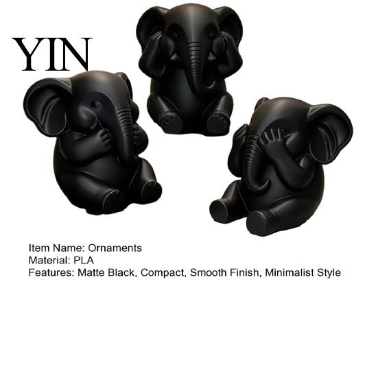 Symbolic Healing Gifts 3Pcs Elephants Figurine, 3D Printed No See Hear Speak Elephant Elegant Entrance Table Decor Statues, Minimalist Desktop