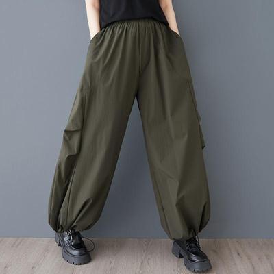 Plus Größe Vintage hohe Taille lässig locker lange Frühling Sommer weite Beinhosen Damen Hosen