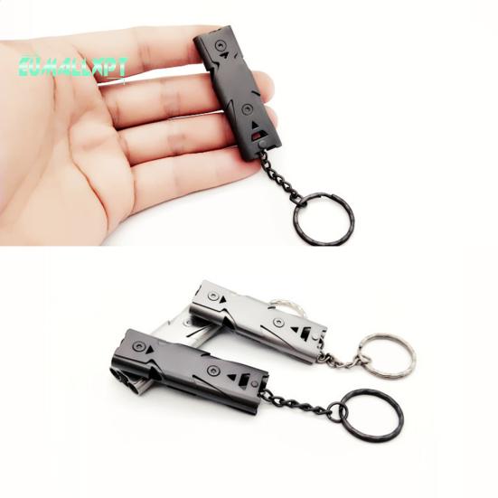 Portable Stainless Steel Dual-Pipe Mini - High Decibels Survival Keychain Whistle