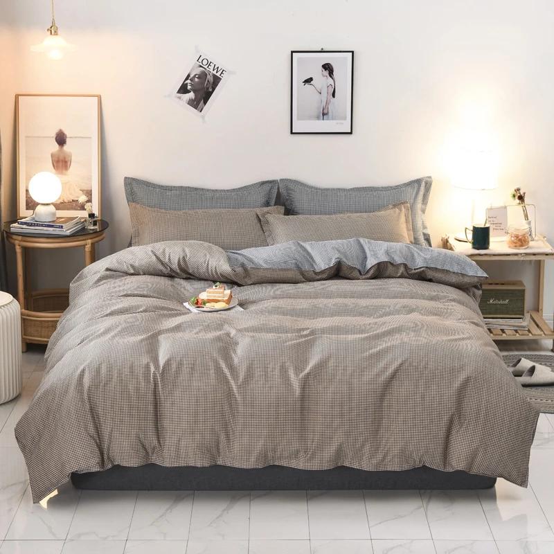 3PCS Single-sided Printed Bedding Set ,Comforter Black And White Plaid  Grid Duvet Bedding Cover Pillows Comfortable Bedspreads
