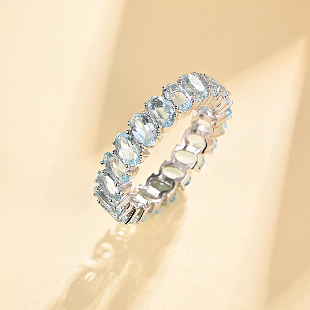 Pierścionek Elernality srebrny pełen kolorowych kamieni szlachetnych: naturalny błękitny topaz, ametyst, zielony agat owalny 3*5mm prosty pierścień