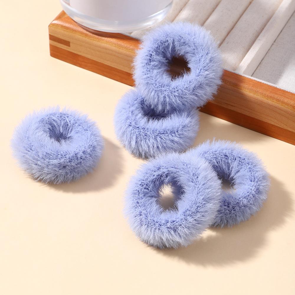 5pcs/bag Girls Mini Colorful Plush Hair Ring Fat Intestine Ring Baby Cute Hairy Head Rope Furry Rubber Band Hair Accessories