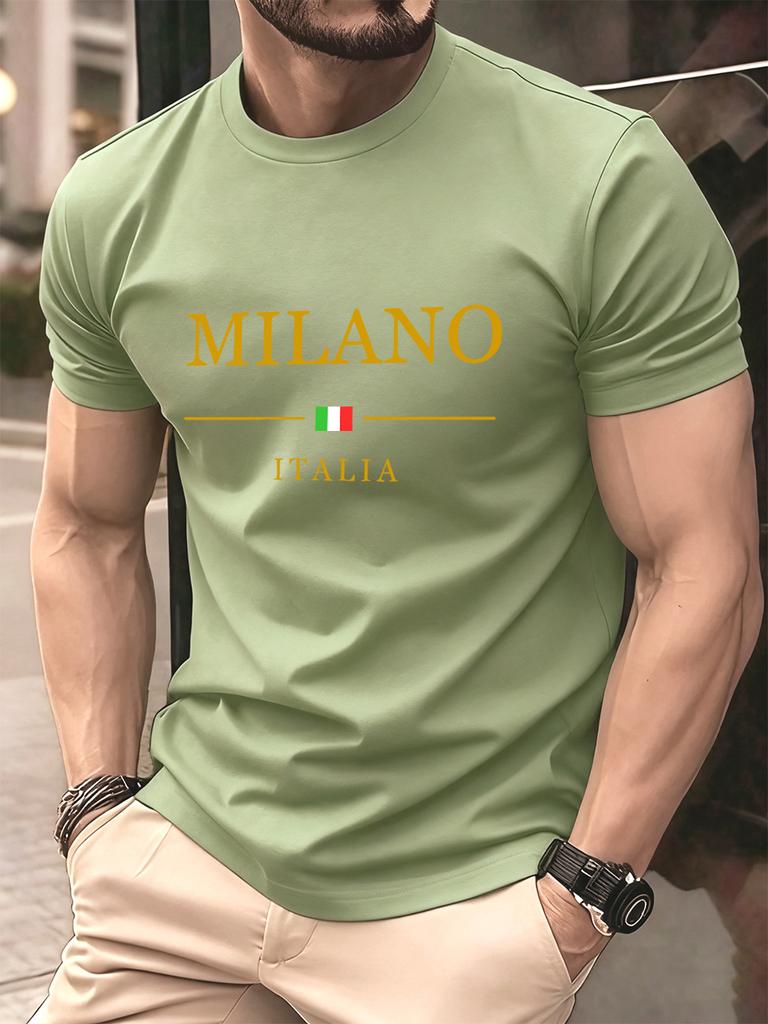 Milano Italien Letter Print Herren T-Shirts Baumwolle Sommer Oversized Rundhals Oberteile Kurzarm Weiches T-Shirt Lässige Herrenbekleidung
