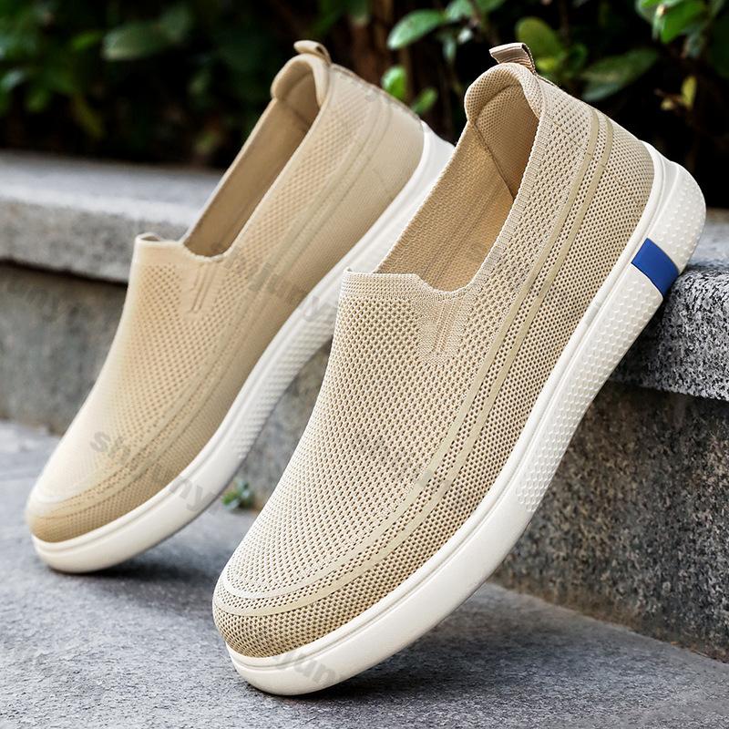 Fashion Men's Mesh Shoes Summer New Fly Weave Breathable Fashion Slip On Casual Flats Lightweight Comfortable Outdoor Vulcanized Shoes