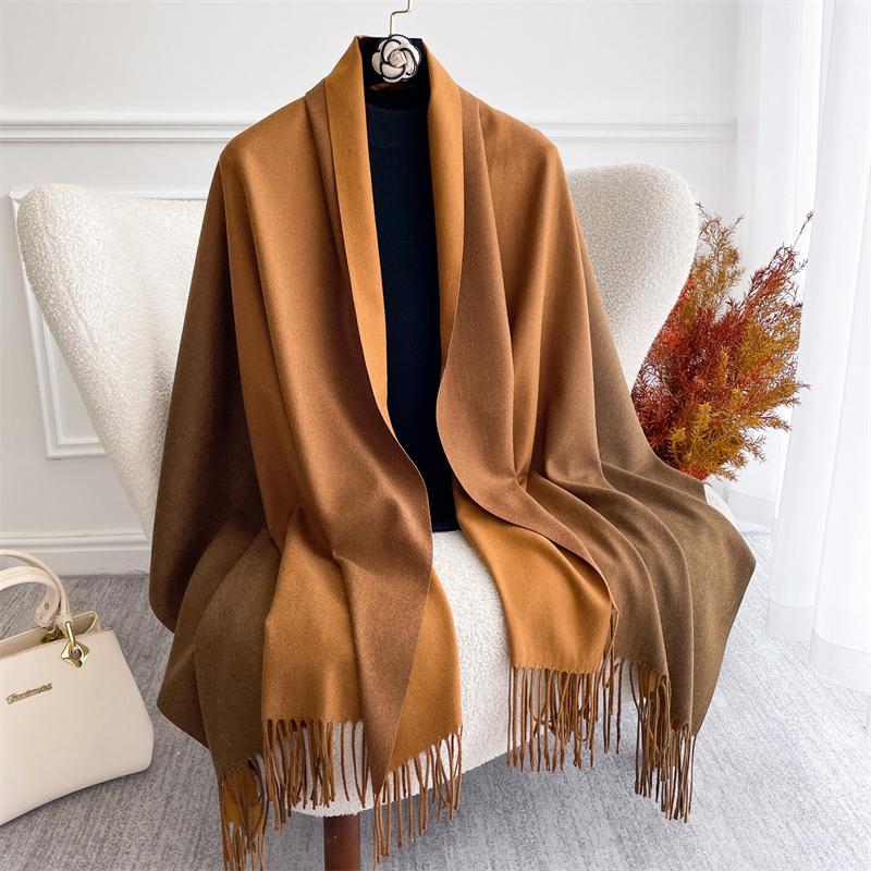 Fashion Solid Cashmere Warm Scarf for Women New Design Pashmina Winter Double Color Shawl Wraps Bufanda Tassel Blanket Poncho