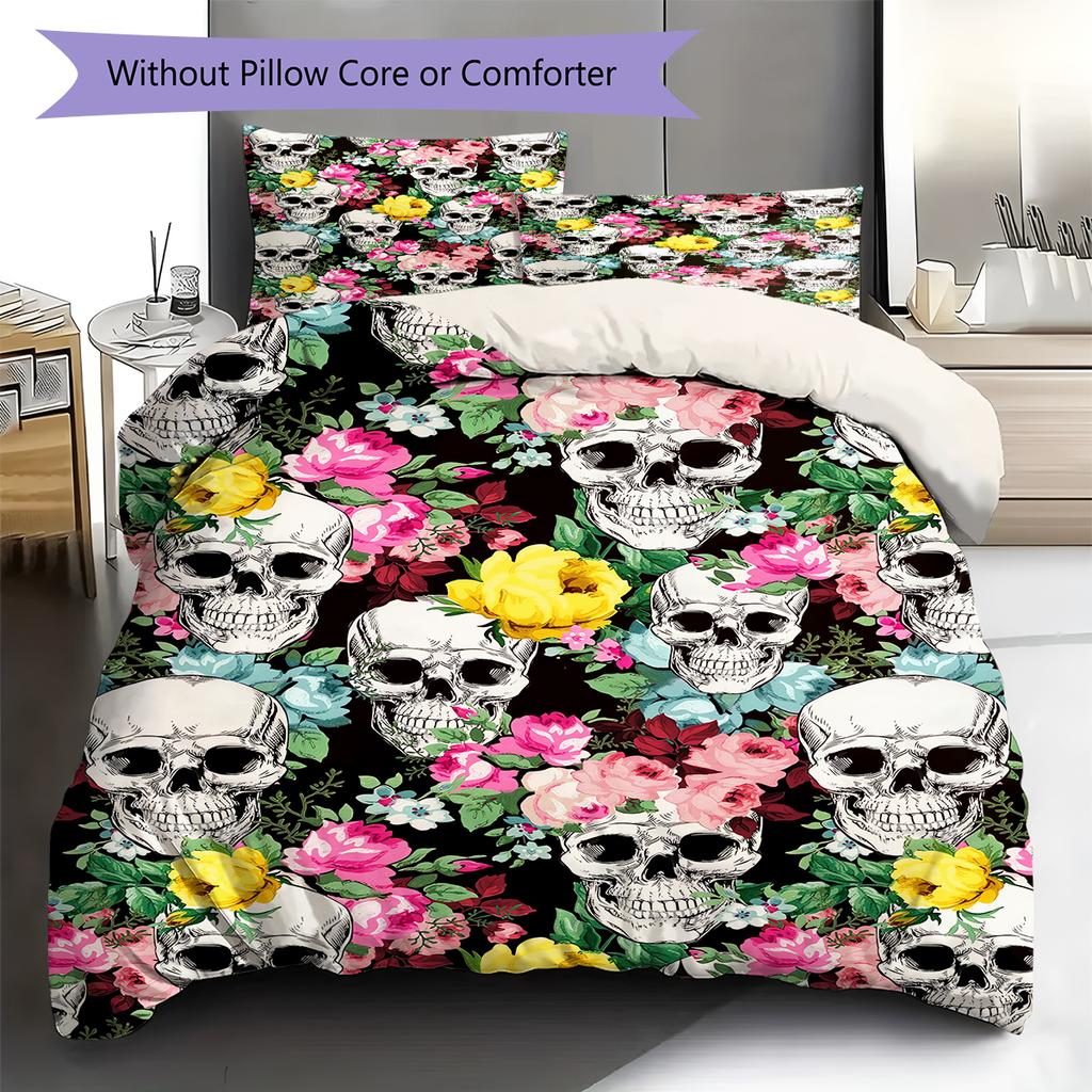 Vintage Skull Pattern Pattern Bedding Quilt Set Quilt Cover Pillowcase Home Decoration Gift (1 * Duvet Cover + 2 * Pillowcase, Without Core)