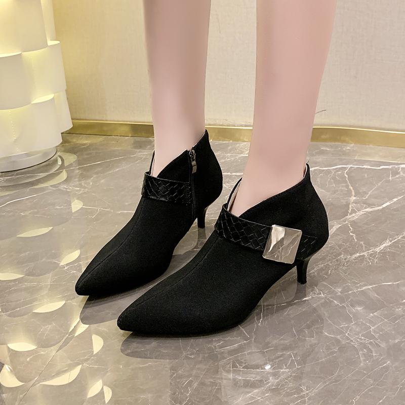 2025 Women's Ankle Boots Chunky Heel Pointed Toe Short Boots 2025 New Spring Autumn Cowboy Boots Woman Ladies Shoes