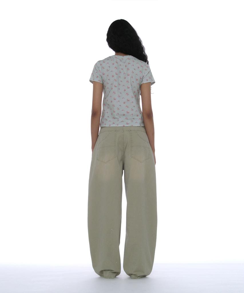 PARTIMENTO WOMEN Floral Printed Short Sleeve Tee_Mint
